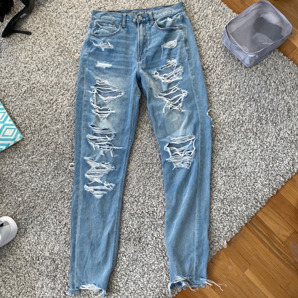 American Eagle very distressed mom jean